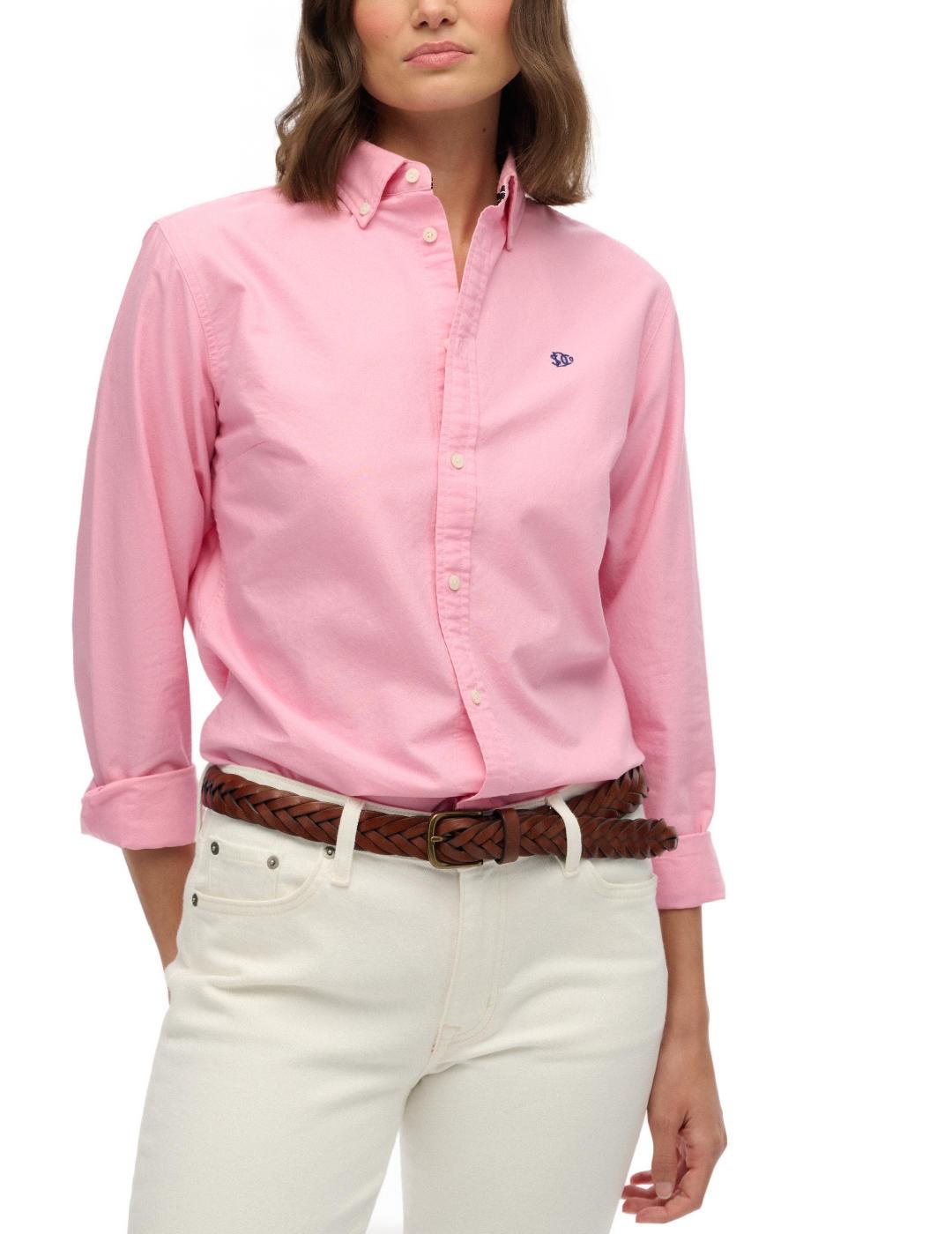 Camisa Superdry Oxford rosa manga larga para mujer