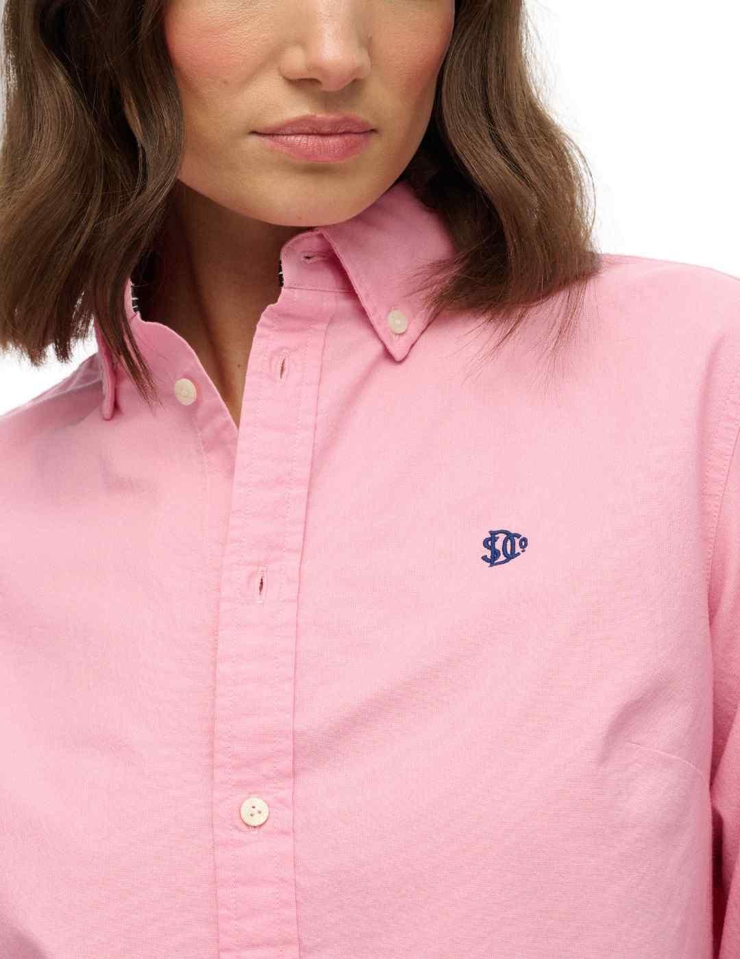 Camisa Superdry Oxford rosa manga larga para mujer