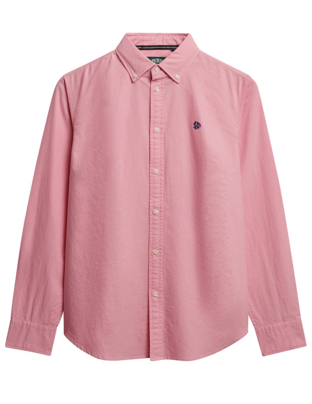 Camisa Superdry Oxford rosa manga larga para mujer