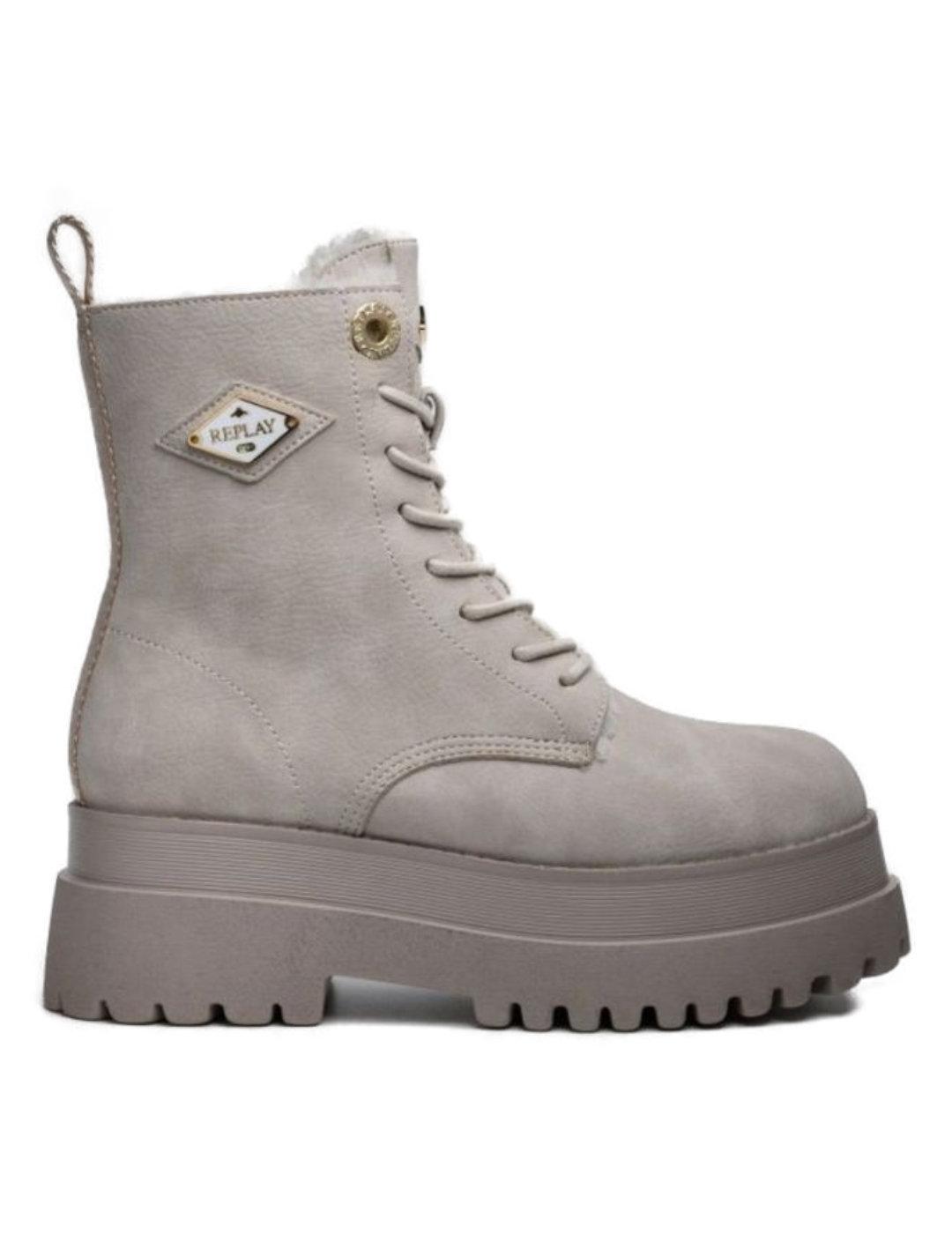 Bota Replay Any Rombus beige plataforma pelo para mujer