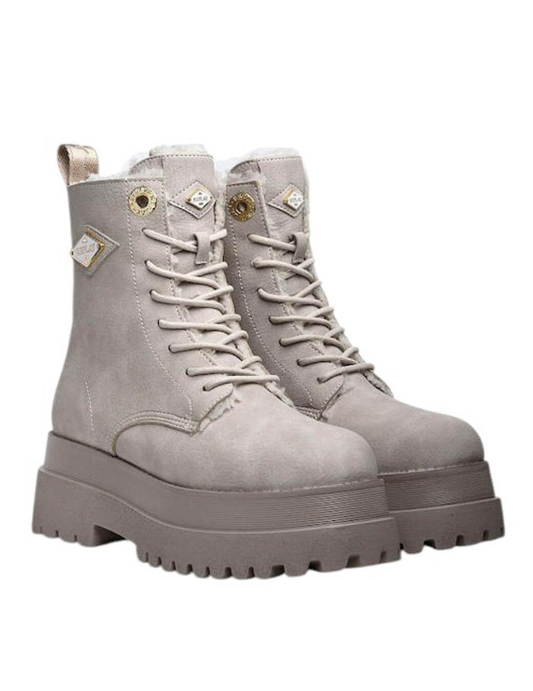Bota Replay Any Rombus beige plataforma pelo para mujer