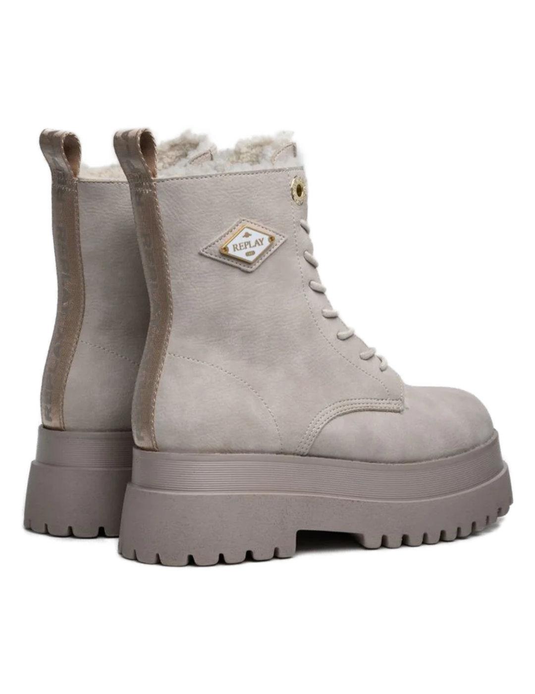Bota Replay Any Rombus beige plataforma pelo para mujer