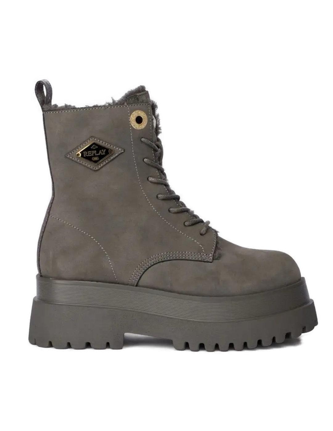 Bota Replay Any Rombus gris plataforma pelo para mujer