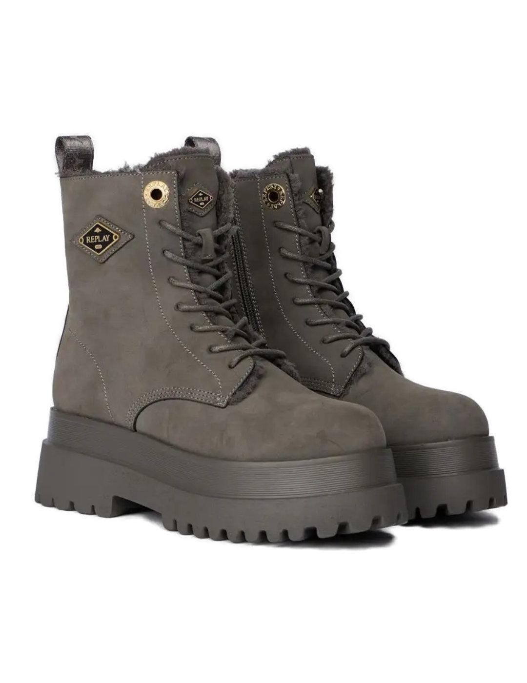 Bota Replay Any Rombus gris plataforma pelo para mujer