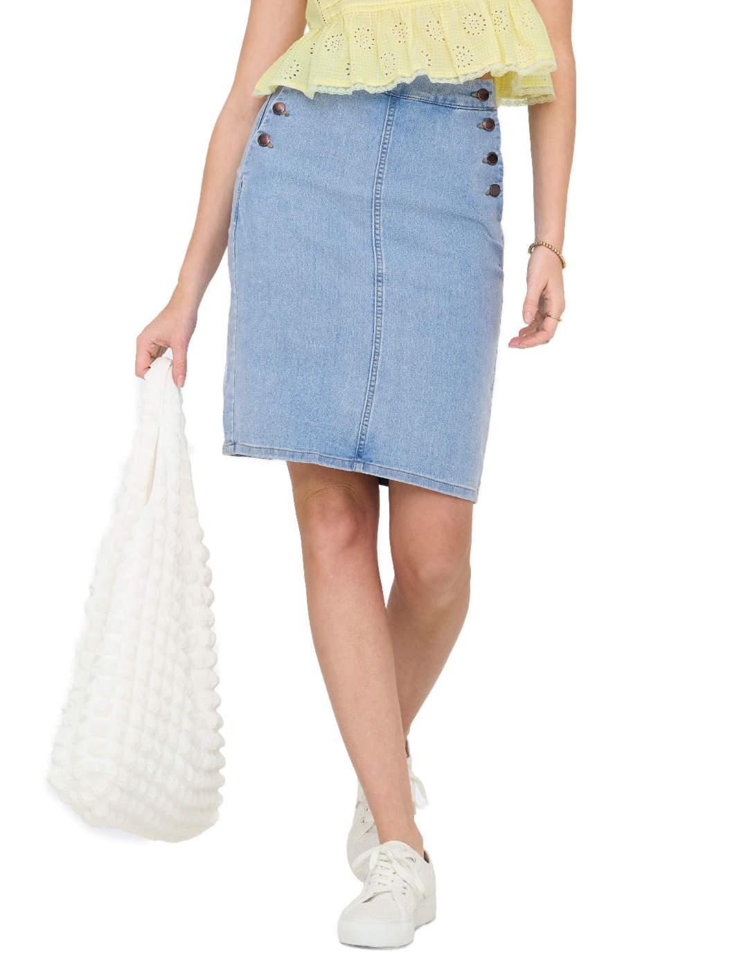 Falda vaquera Only Hush azul claro botones entubada de mujer