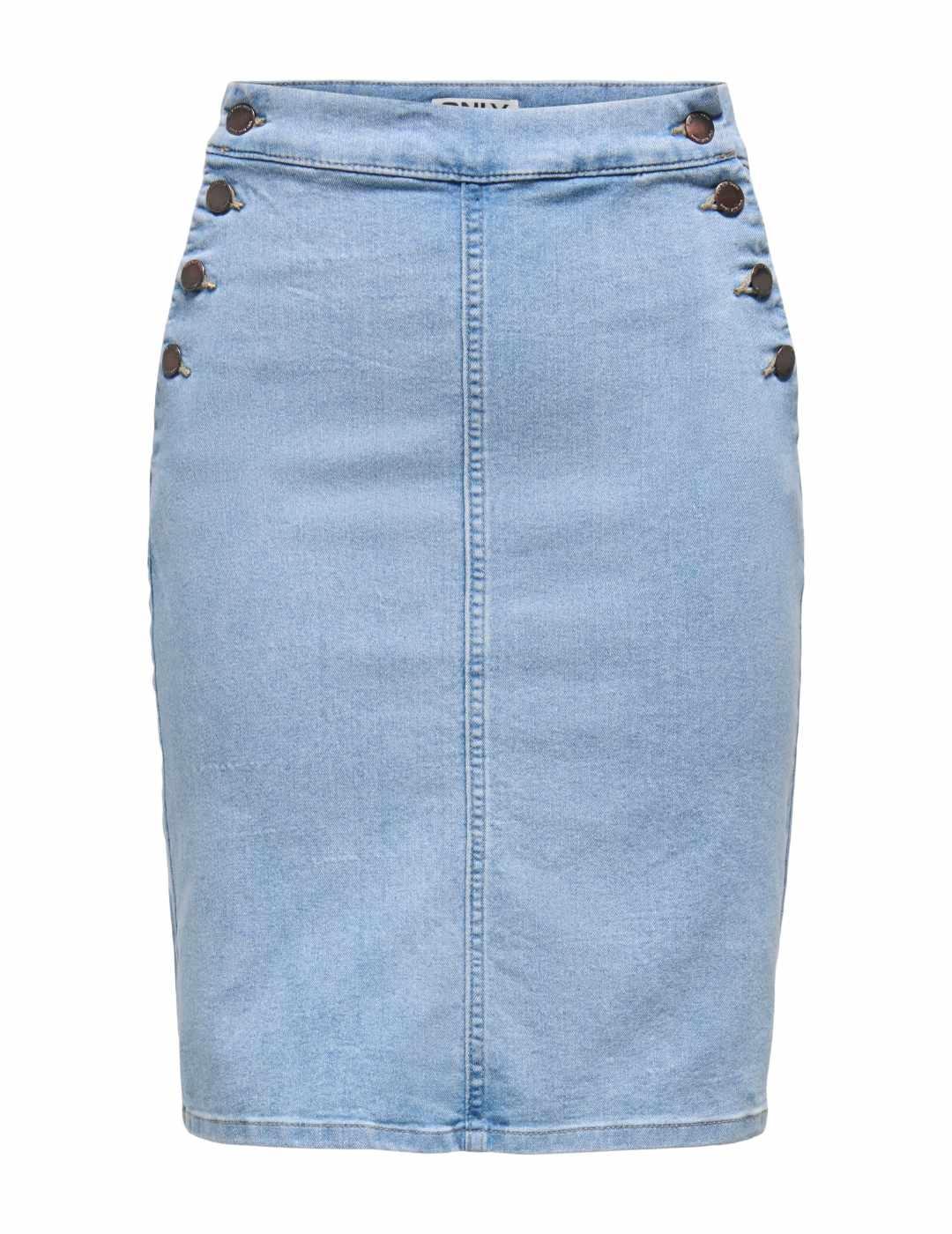 Falda vaquera Only Hush azul claro botones entubada de mujer