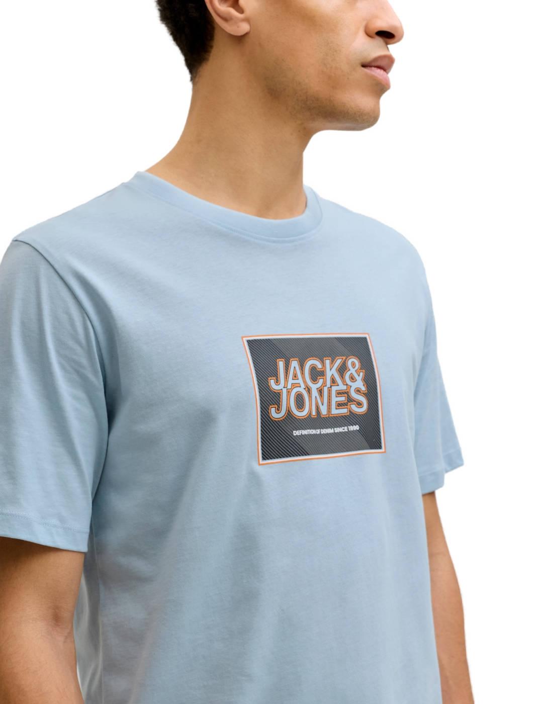 Camiseta Jack & Jones Rain regular fit celeste de hombre