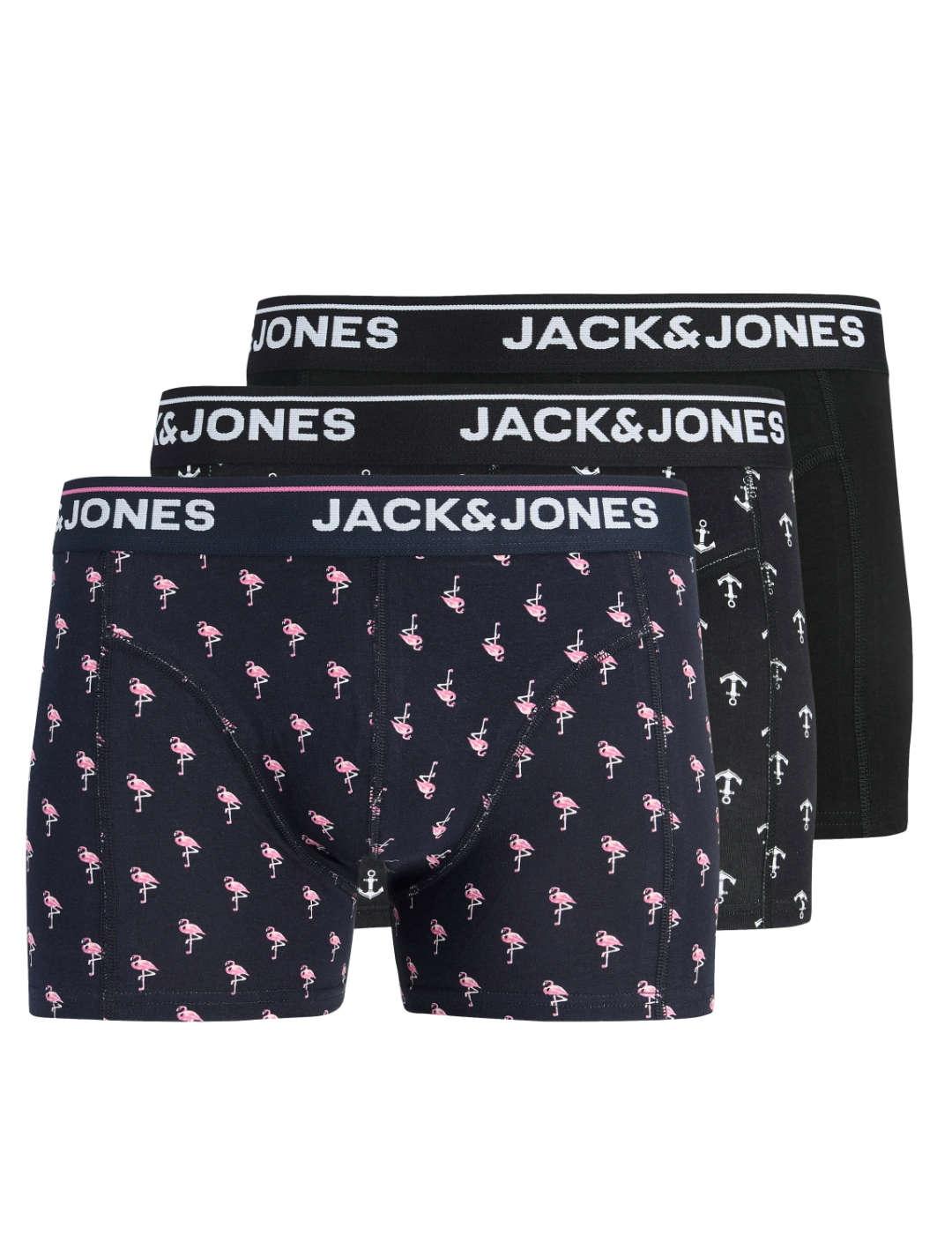 Calzoncillos bóxer Jack&Jones Barry negro flamenco de hombre