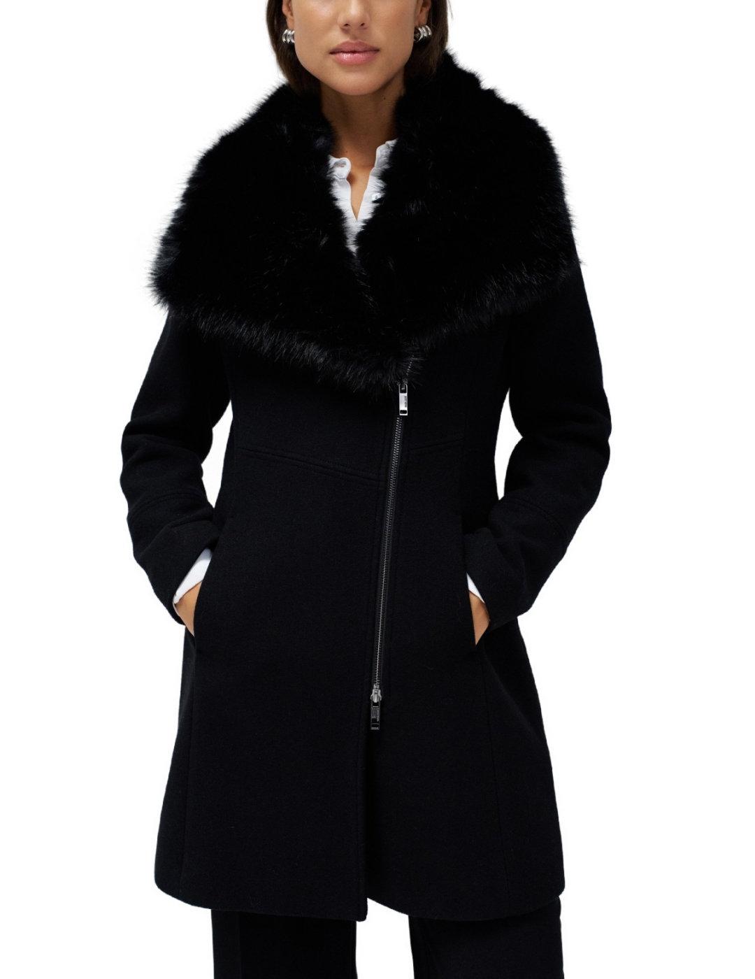 Abrigo Salsa negro con pelo y lana para mujer