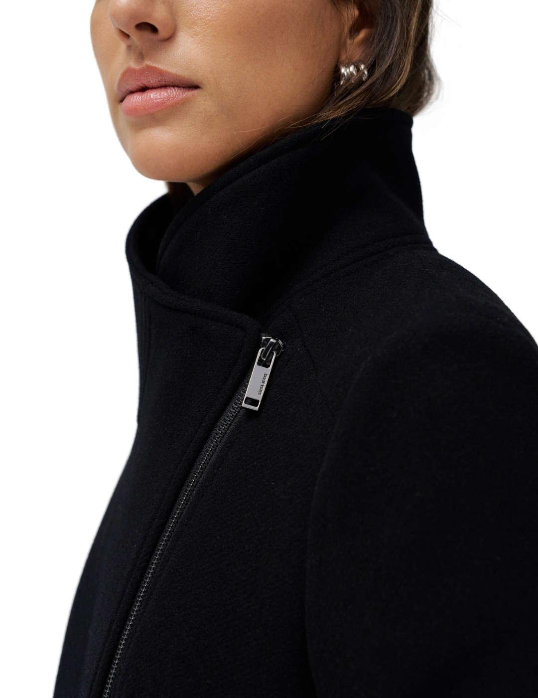 Abrigo Salsa negro con pelo y lana para mujer