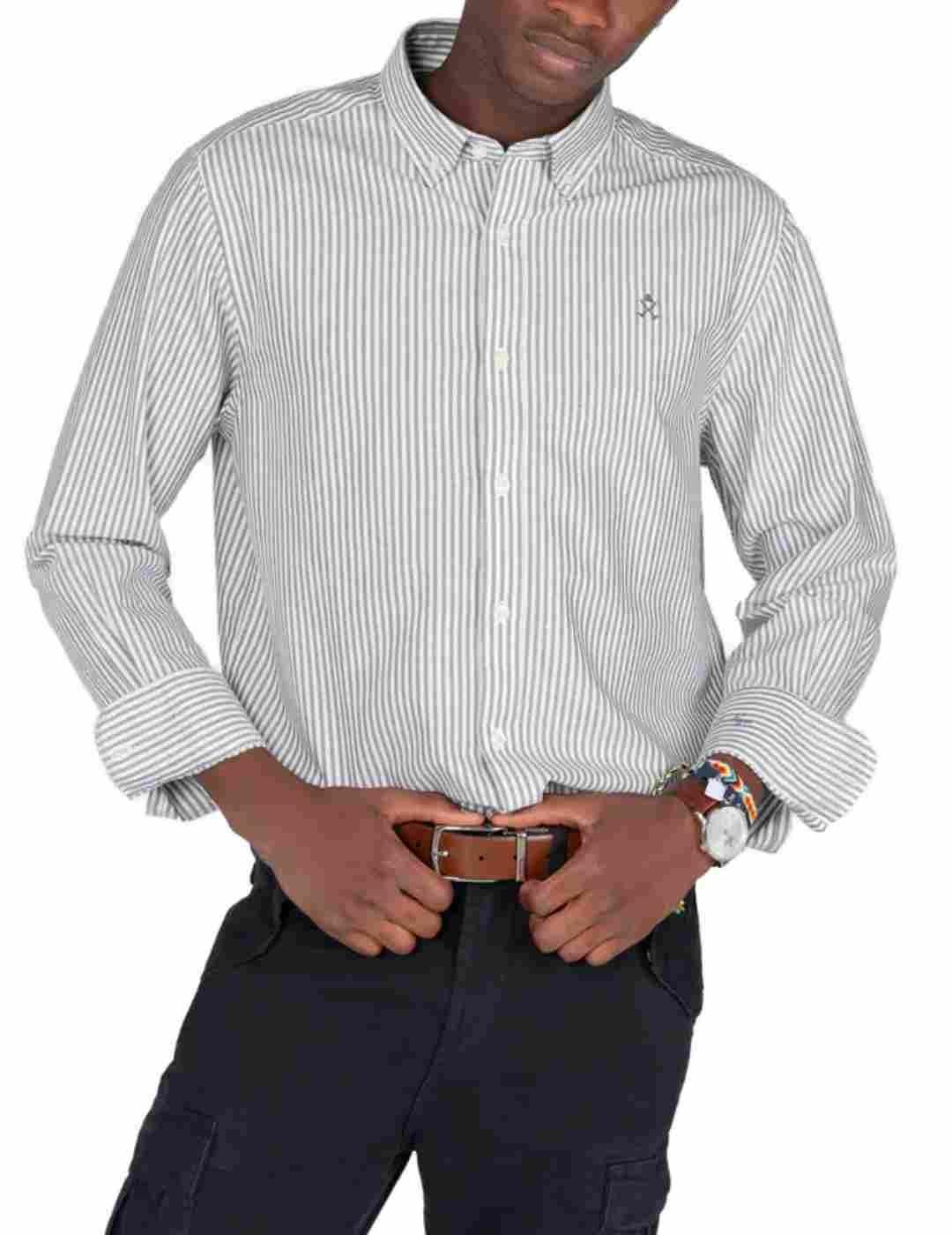 Camisa Harper&Neyer North Sea azul gris rayas de hombre