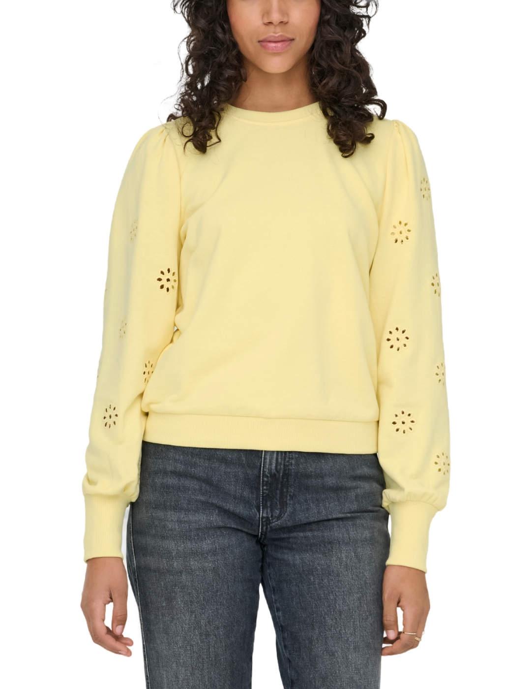 Sudadera Only Femme amarilla manga troquelada para mujer