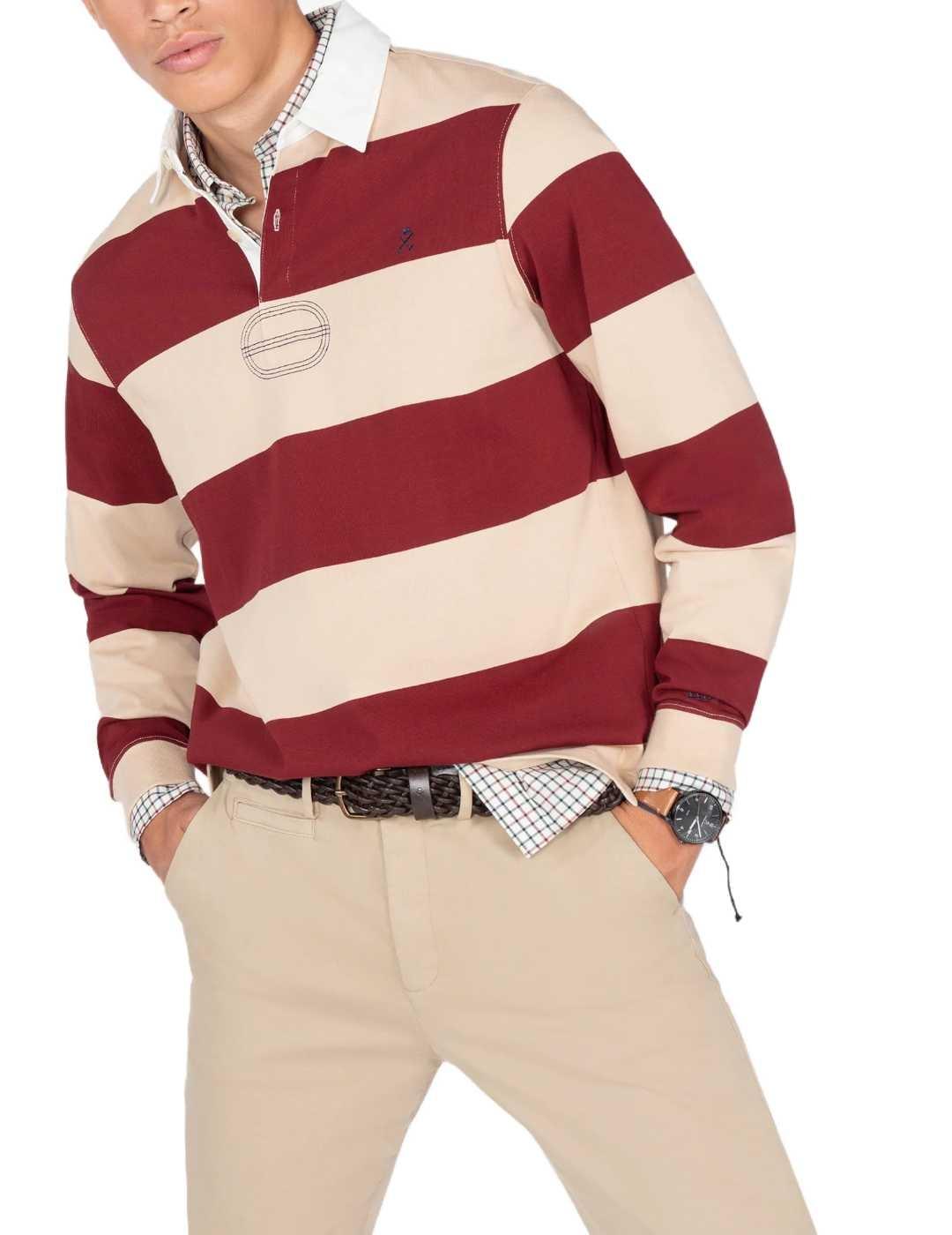 Polo Harper&Neyer Rugby burdeos y beige a rayas de hombre