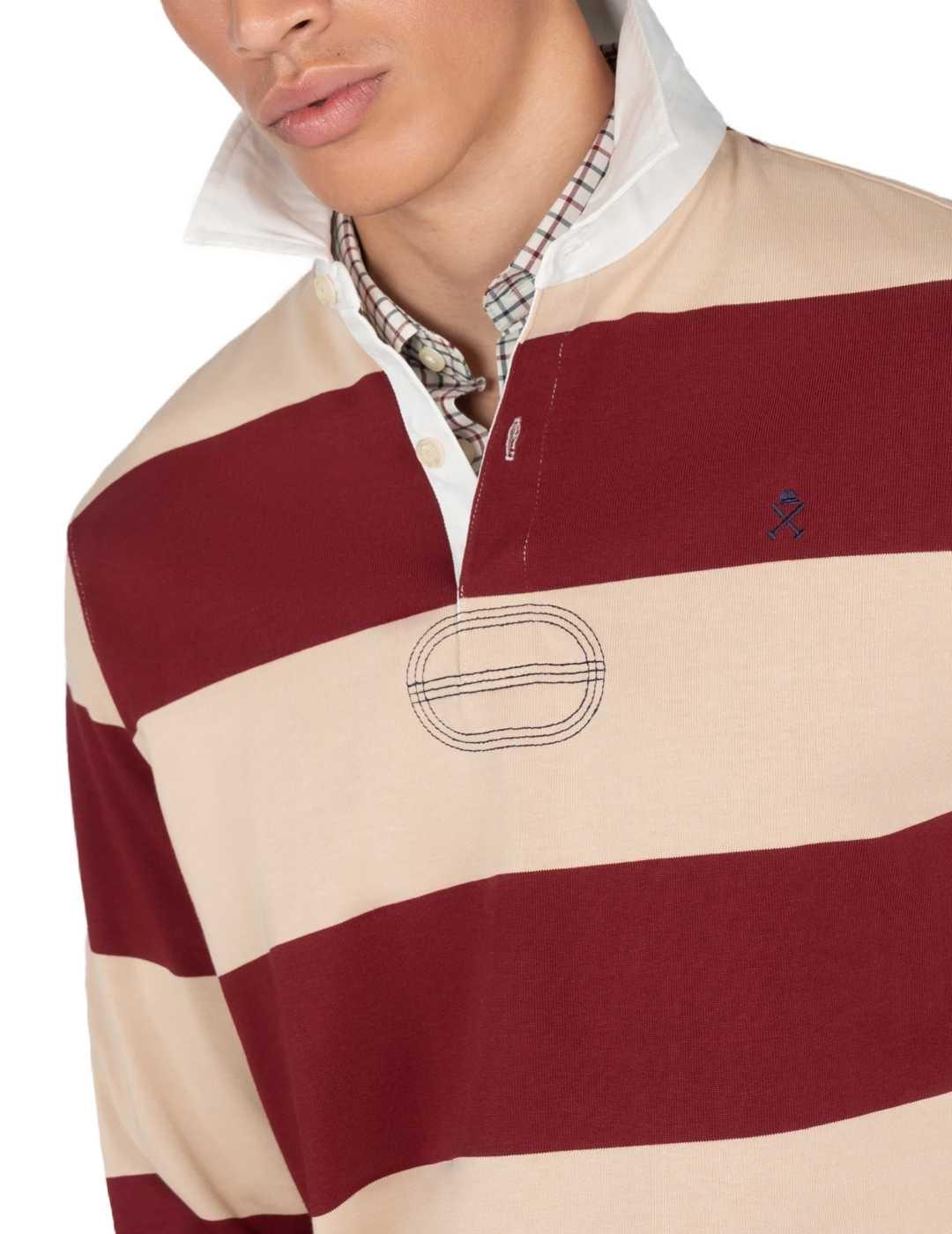 Polo Harper&Neyer Rugby burdeos y beige a rayas de hombre