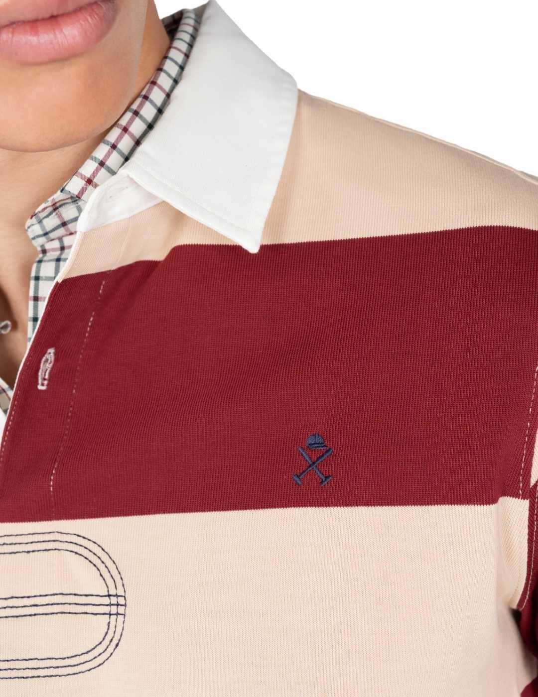 Polo Harper&Neyer Rugby burdeos y beige a rayas de hombre