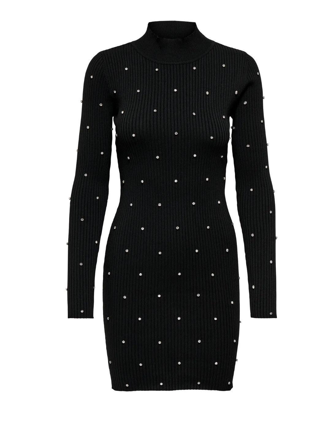 Vestido Only Bea negro canalé brillos corto para mujer
