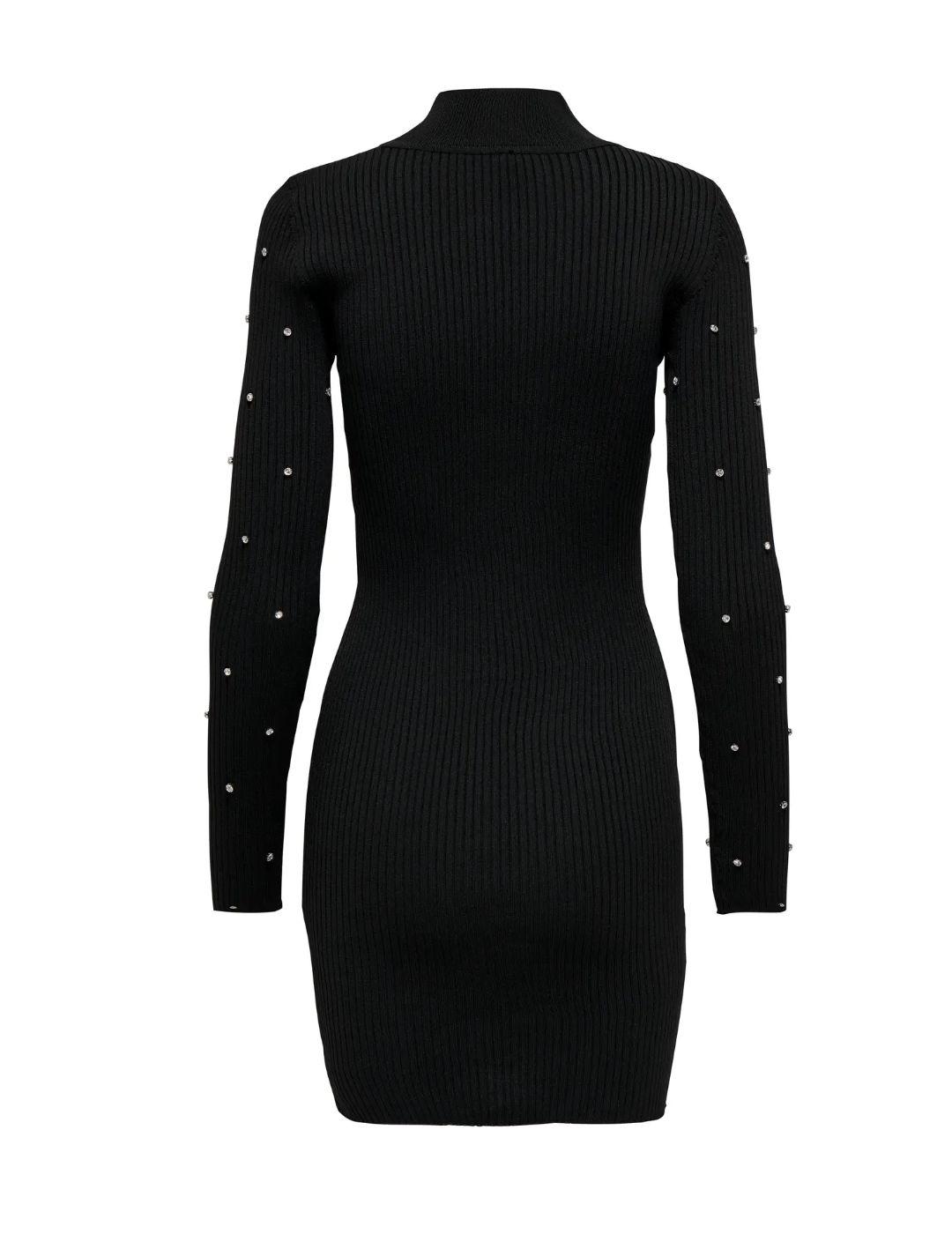 Vestido Only Bea negro canalé brillos corto para mujer