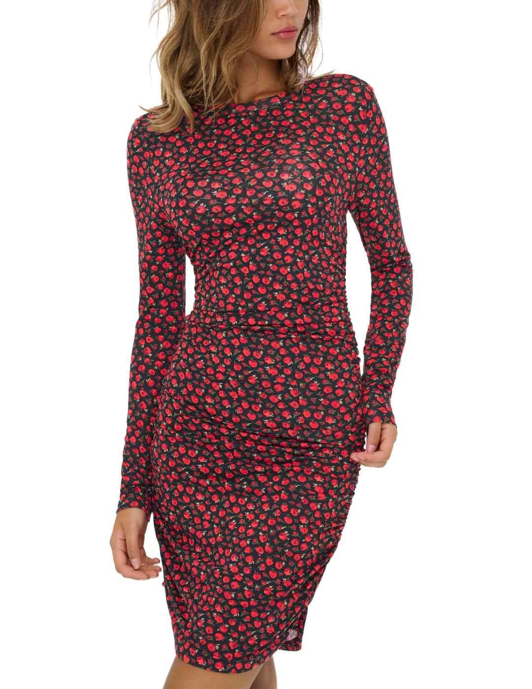 Vestido Only Kodi rojo flores manga larga de mujer