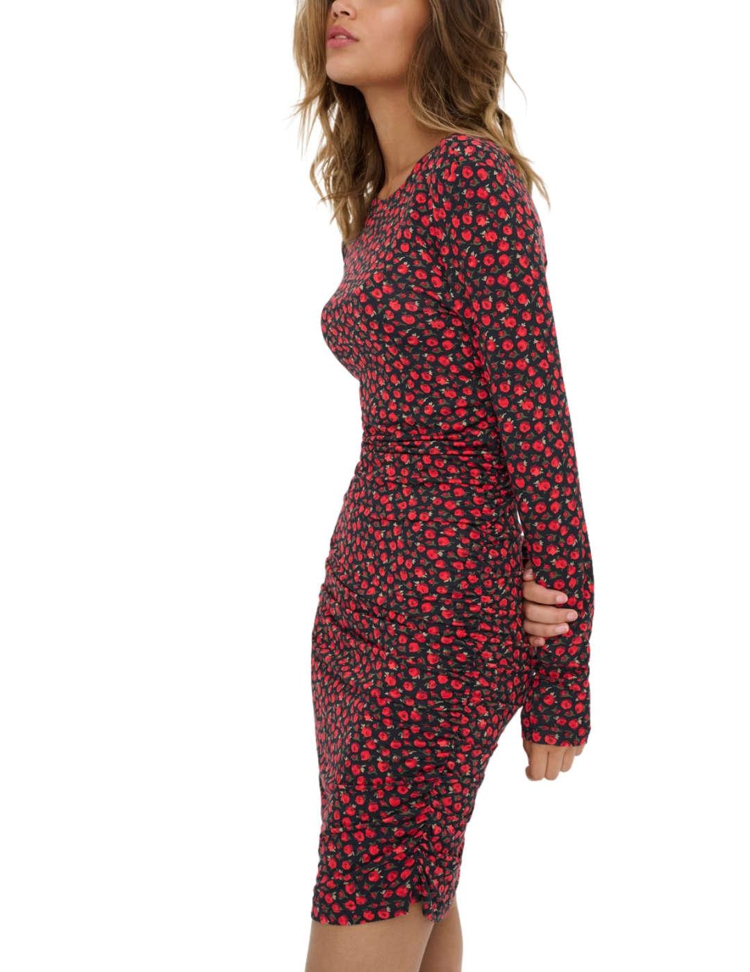 Vestido Only Kodi rojo flores manga larga de mujer