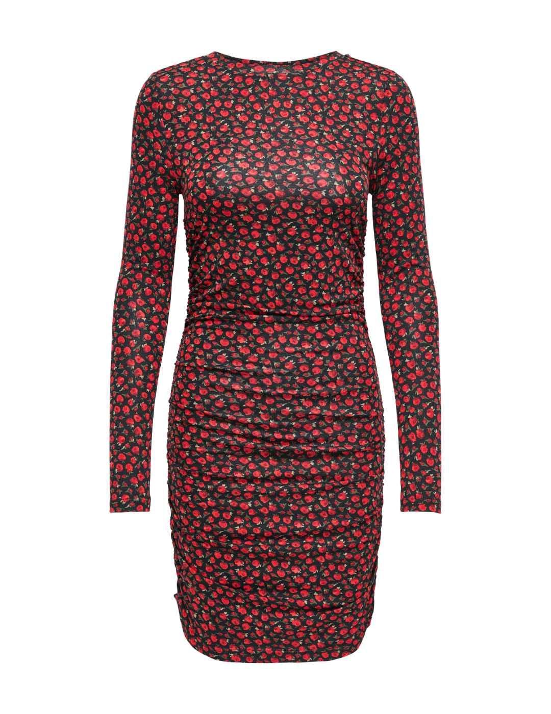 Vestido Only Kodi rojo flores manga larga de mujer