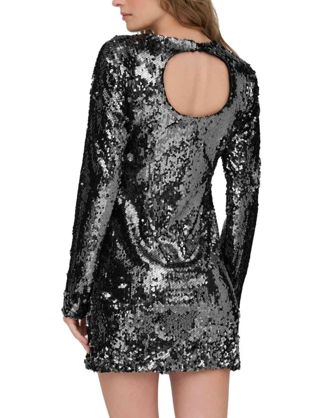 Vestido Only Evelda plata negro corto lentejuelas para mujer