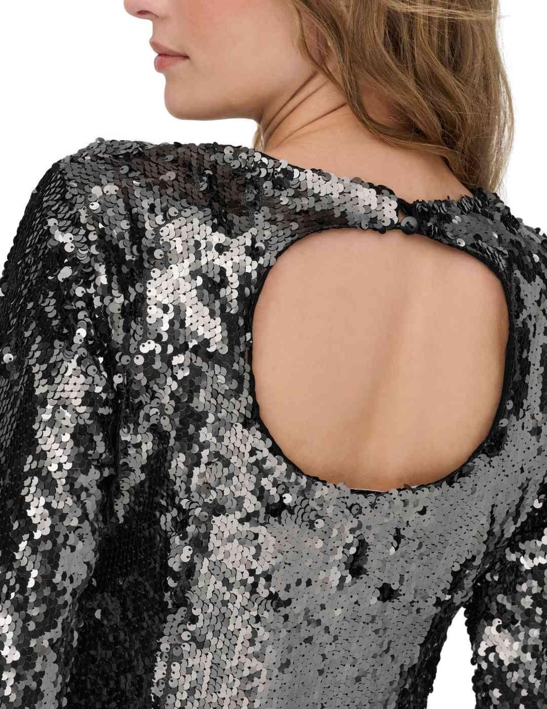 Vestido Only Evelda plata negro corto lentejuelas para mujer