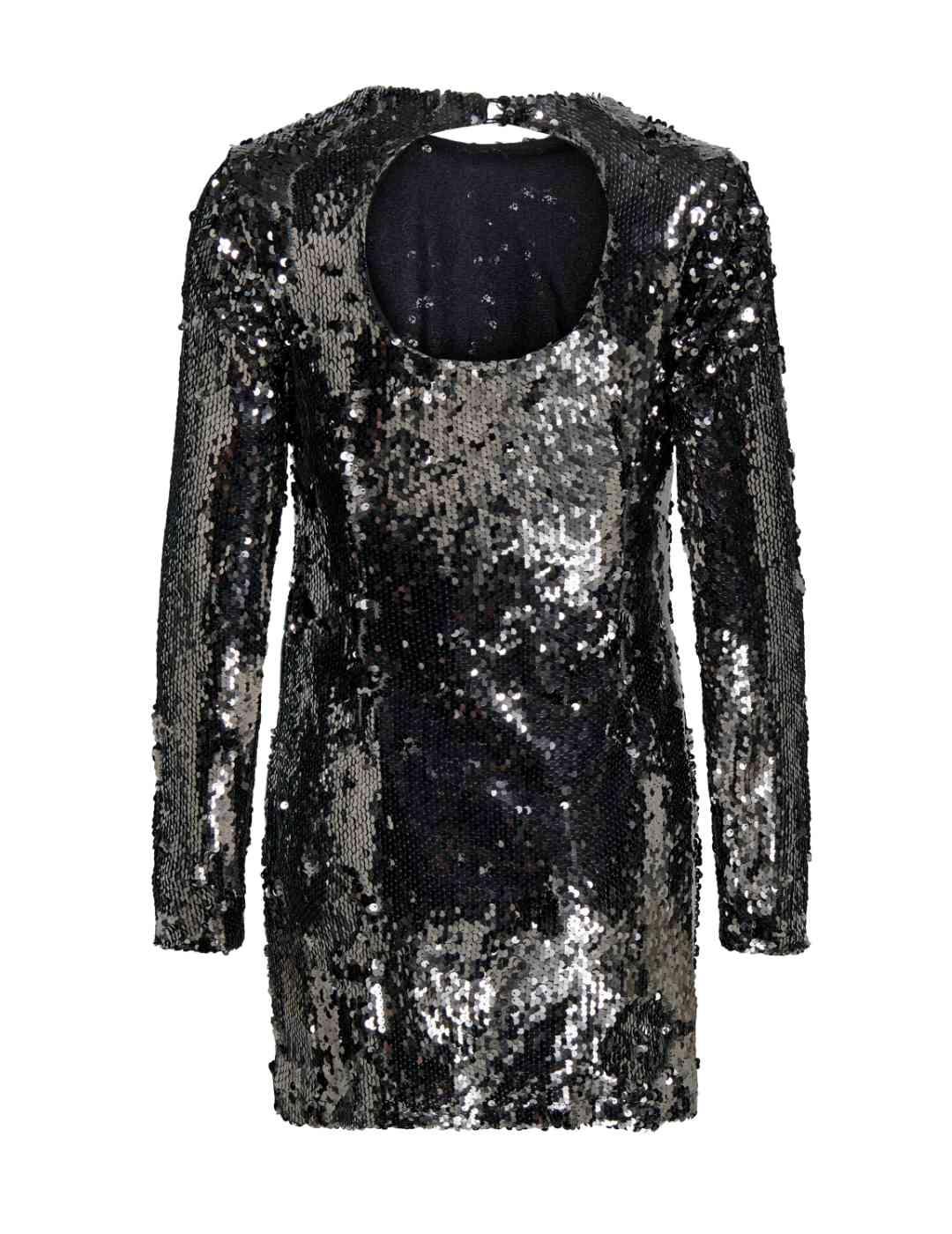 Vestido Only Evelda plata negro corto lentejuelas para mujer