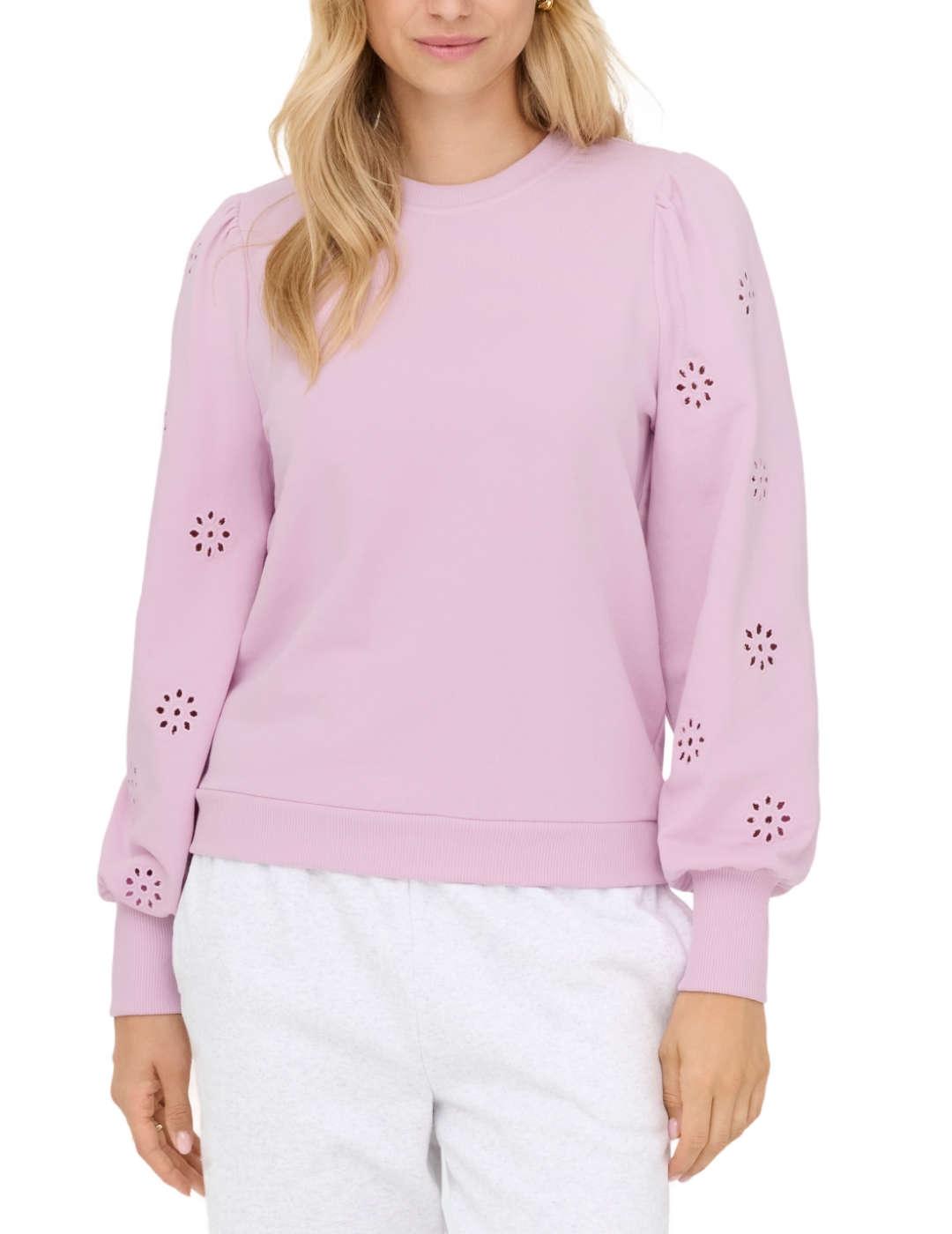 Sudadera Only Femme rosa manga troquelada de mujer