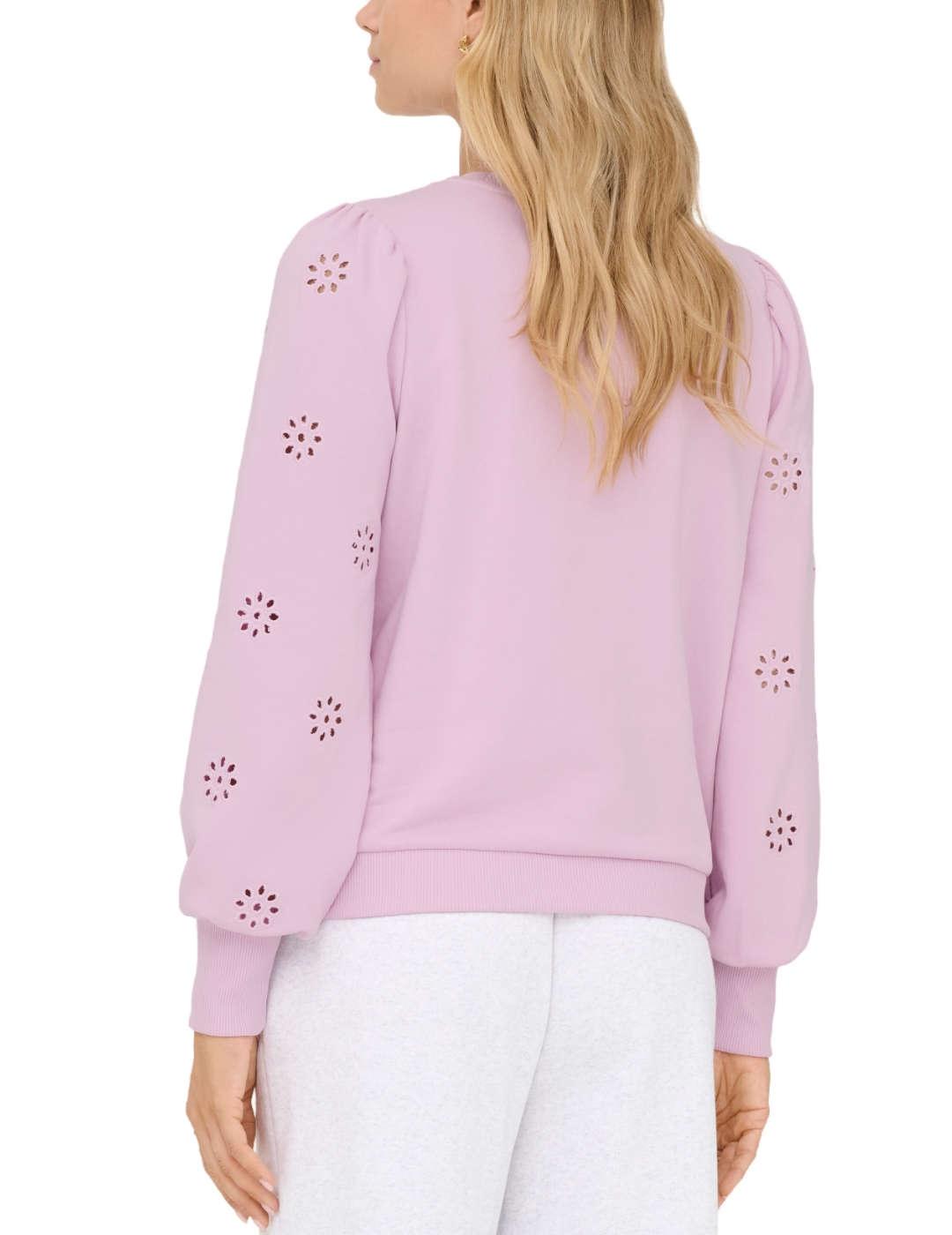 Sudadera Only Femme rosa manga troquelada de mujer