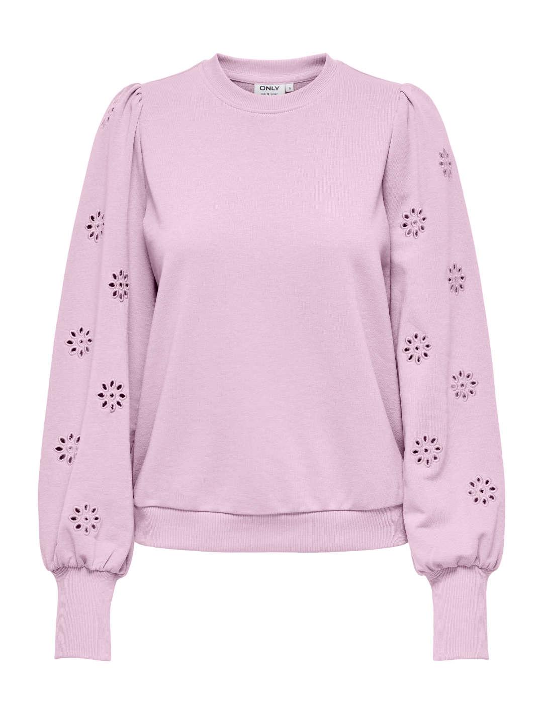 Sudadera Only Femme rosa manga troquelada de mujer