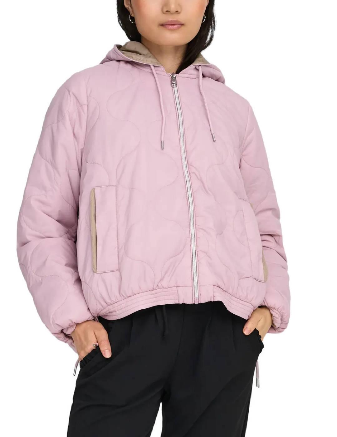 Chaqueta Only Miki rosa capucha guateada para mujer