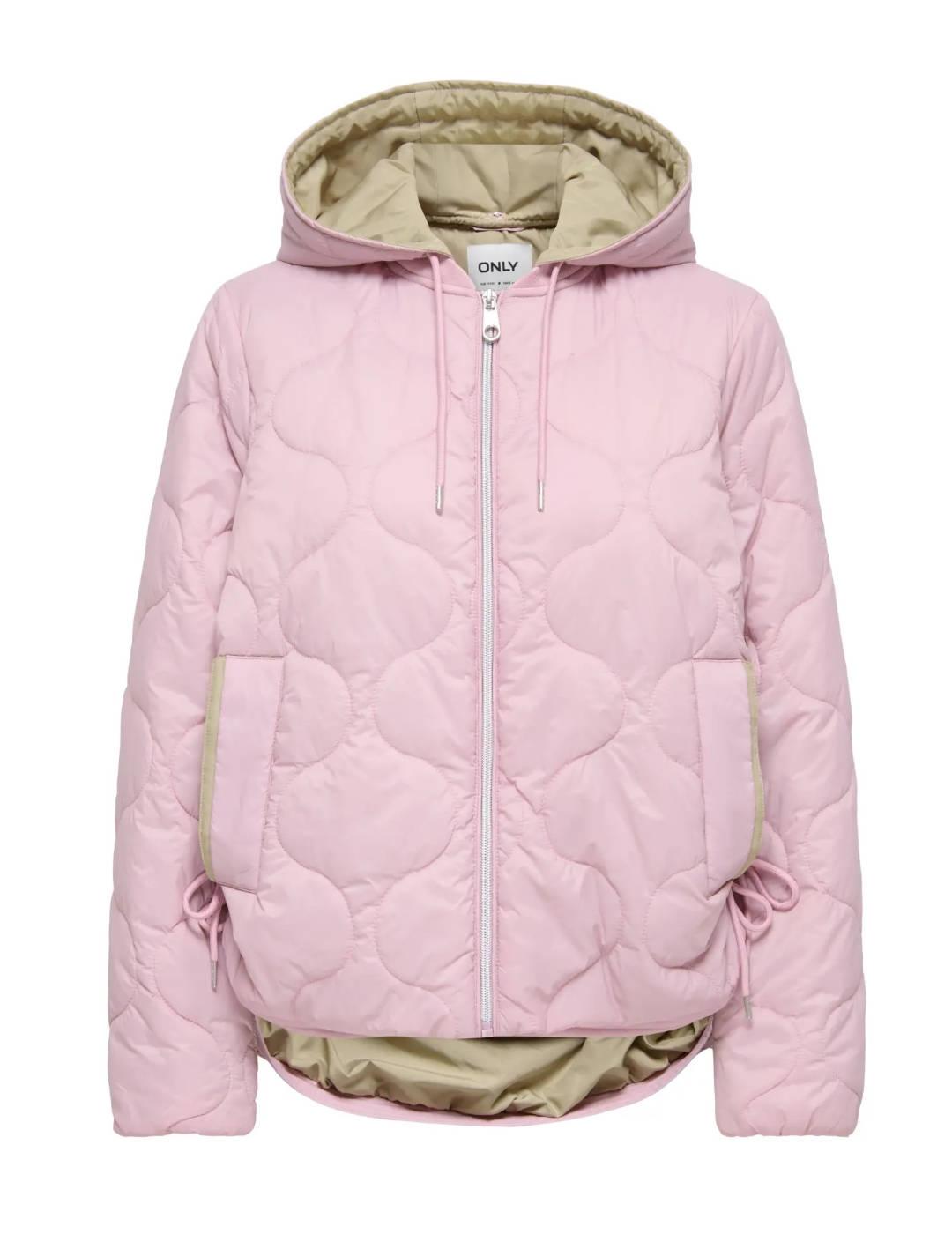 Chaqueta Only Miki rosa capucha guateada para mujer