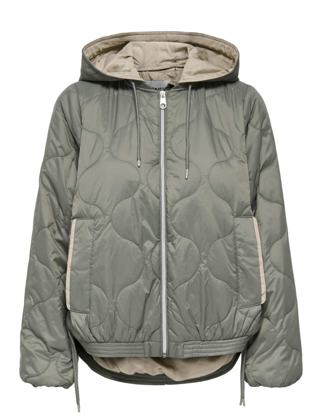 Chaqueta Only Miki verde capucha guateada de mujer