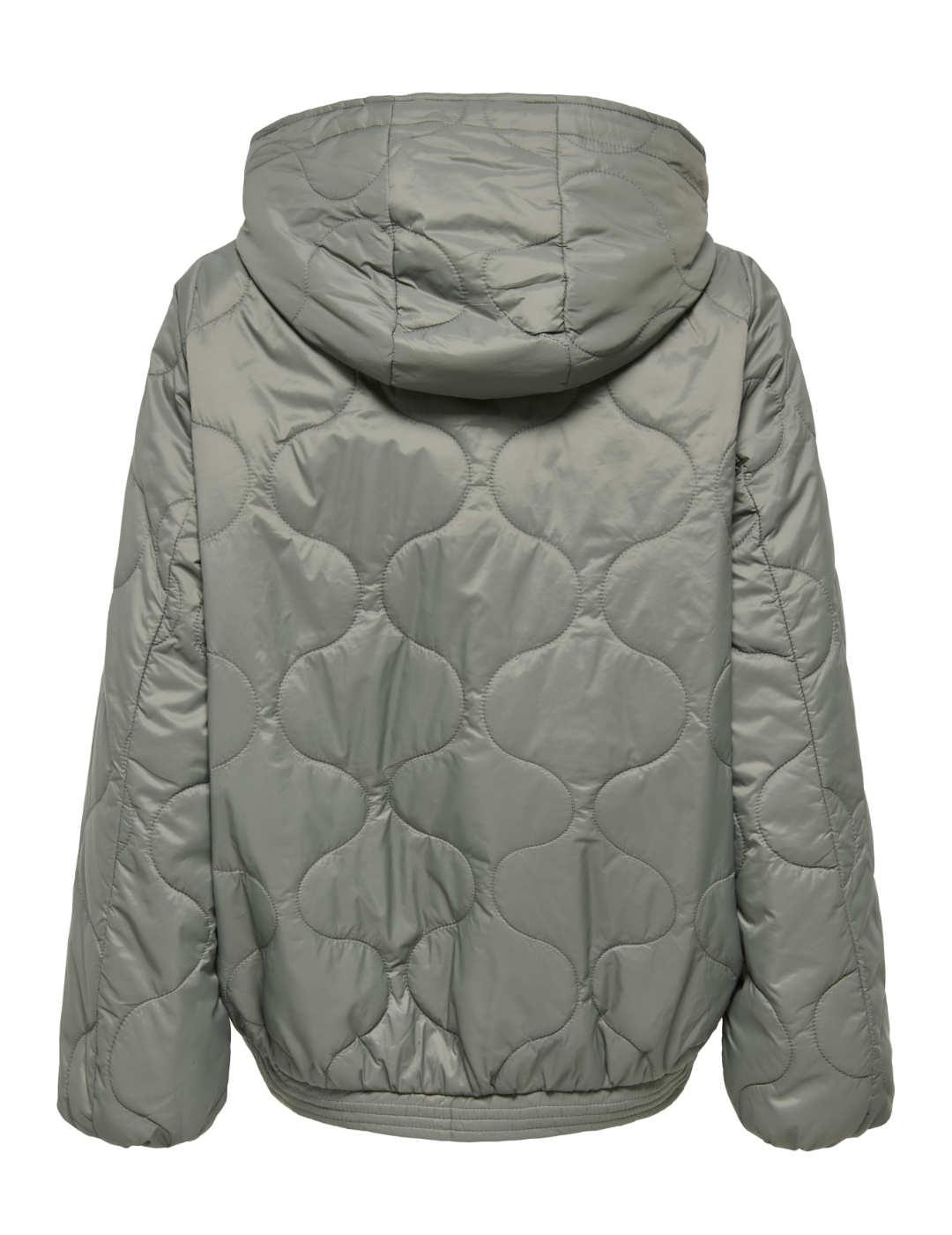 Chaqueta Only Miki verde capucha guateada de mujer