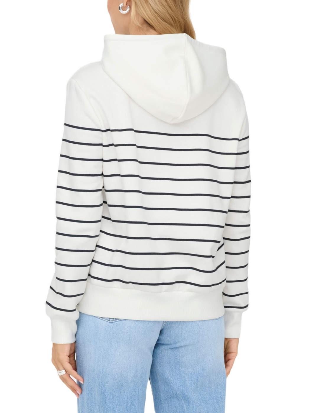 Sudadera Only Adelle blanca a rayas capucha de mujer