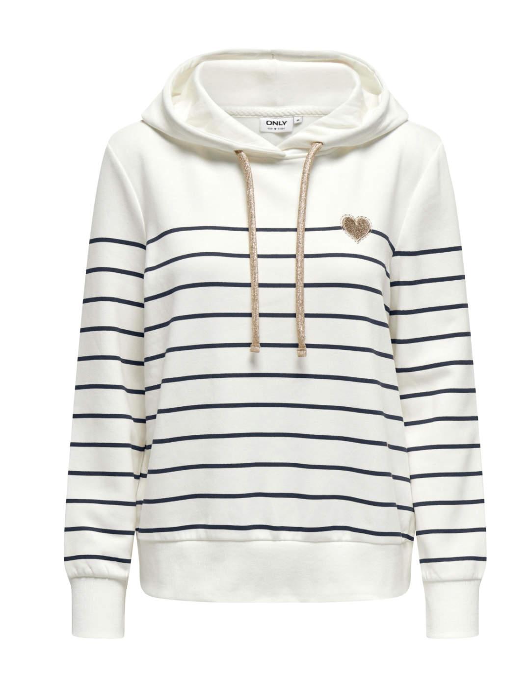 Sudadera Only Adelle blanca a rayas capucha de mujer