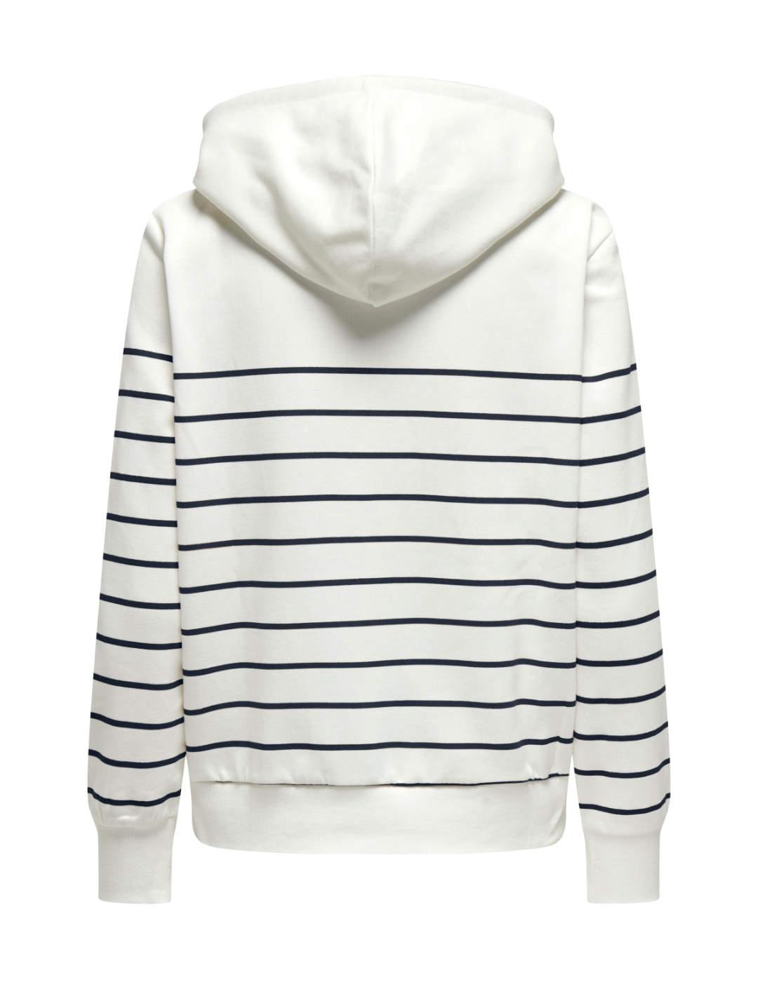 Sudadera Only Adelle blanca a rayas capucha de mujer