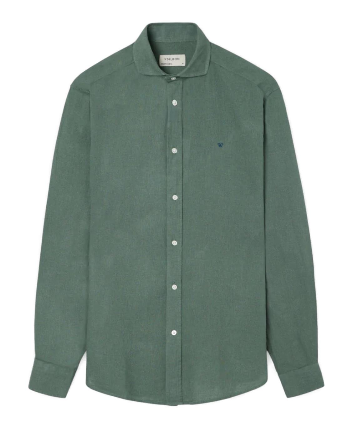 Camisa Silbon sport lino regular fit verde oscuro de hombre