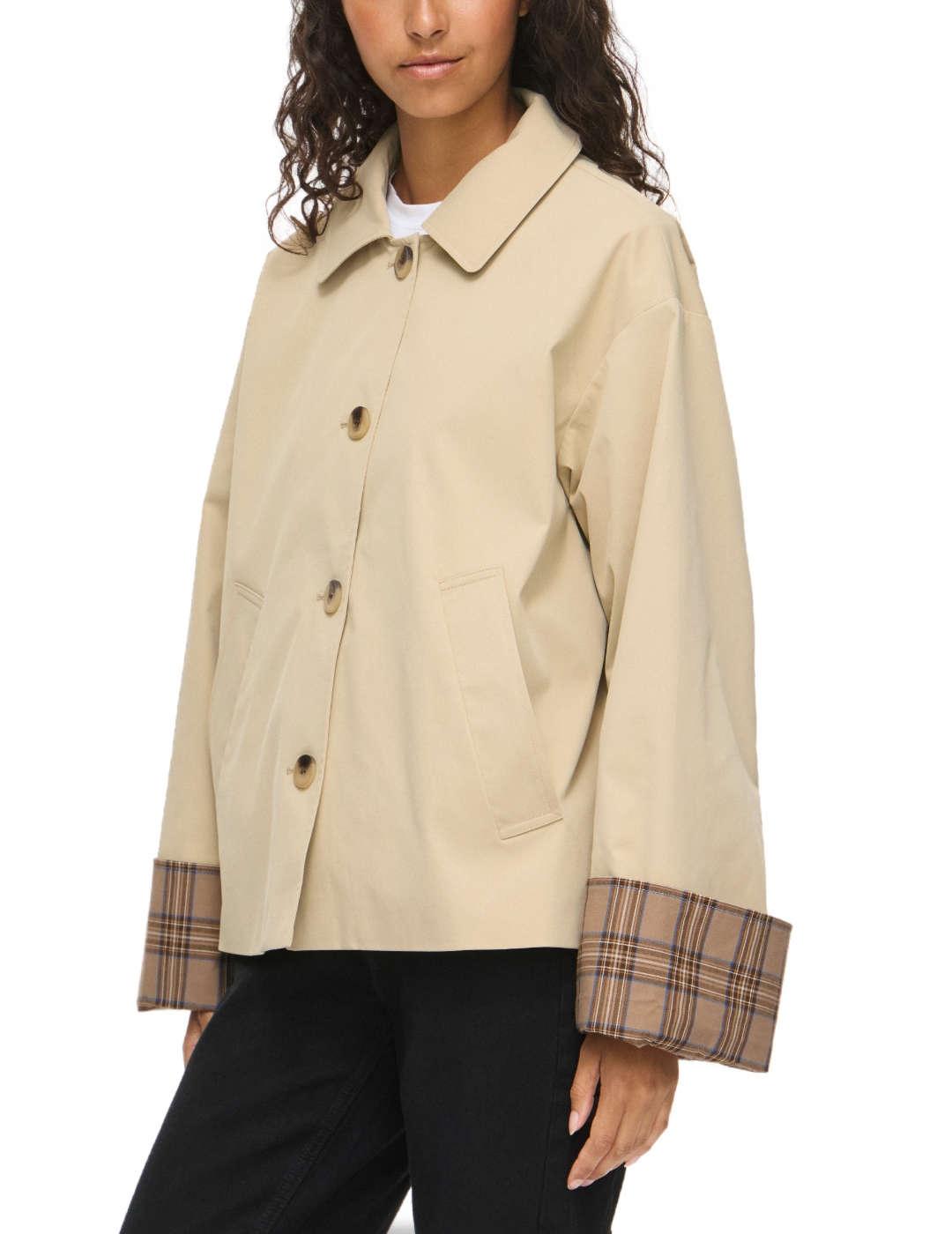 Chaqueta Vila Avara beige lazo cuadros para mujer