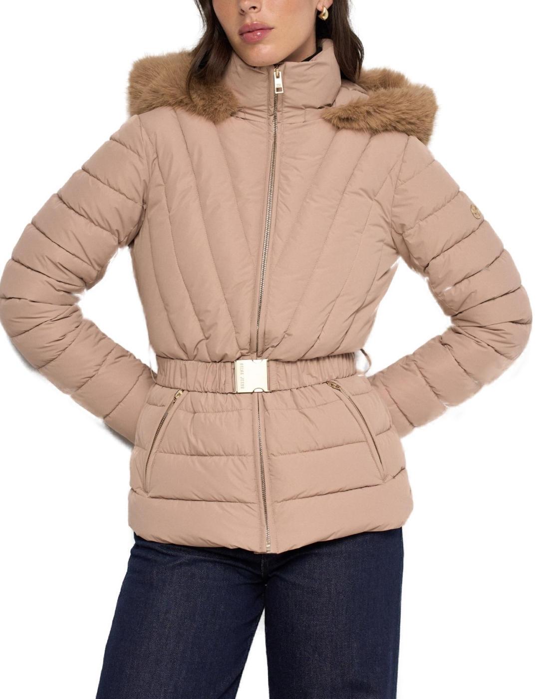 Chaqueta Salsa marrón claro acolchada cinturón de mujer