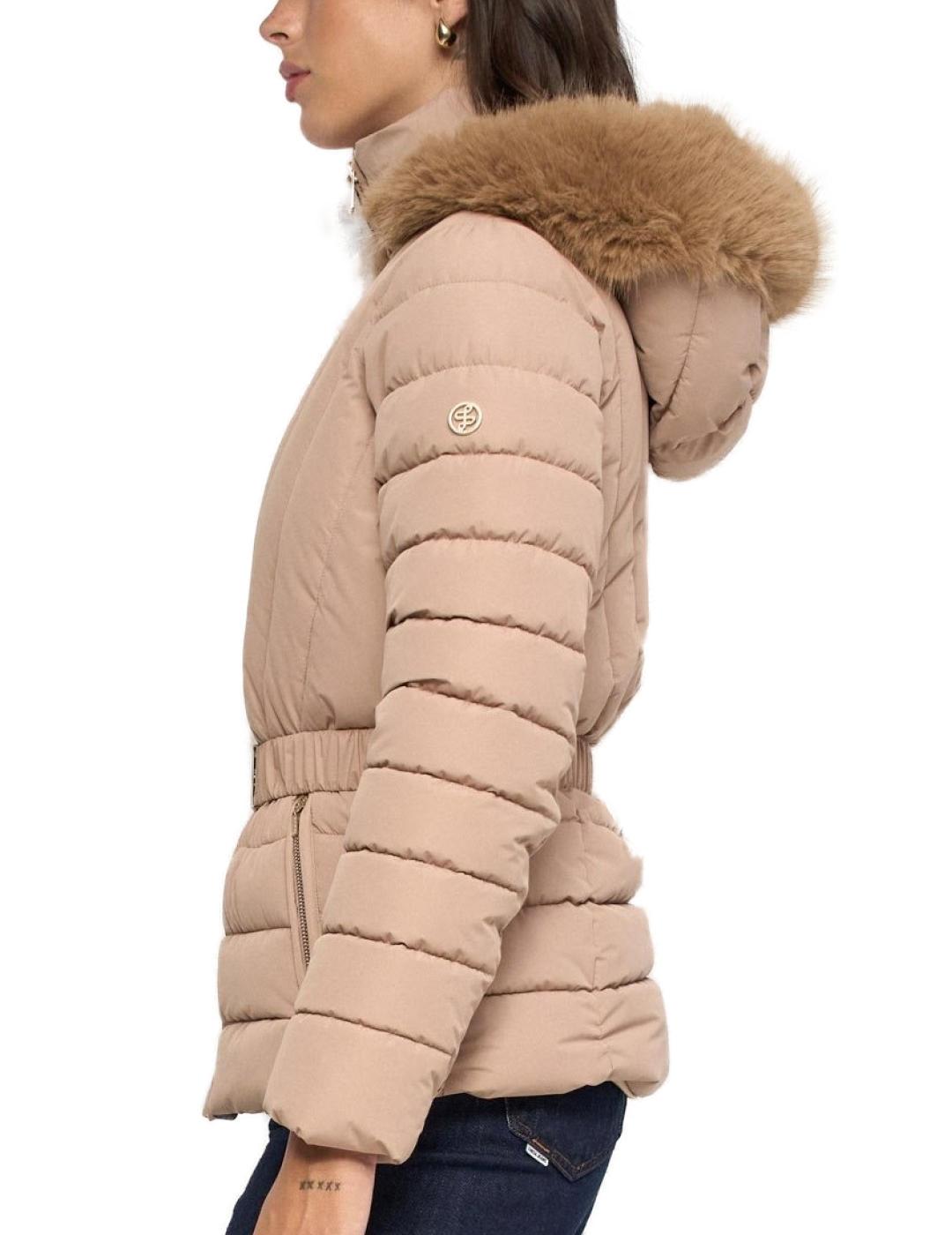 Chaqueta Salsa marrón claro acolchada cinturón de mujer